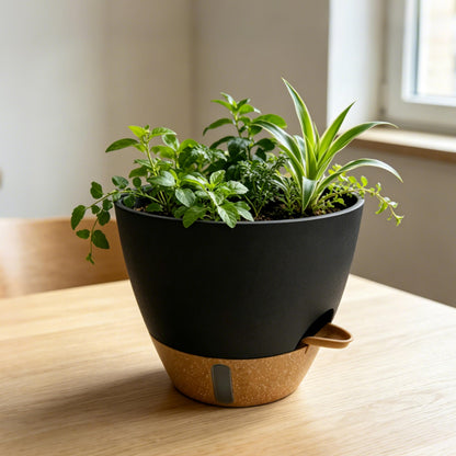 MNKXL 12"/10"/9"/8" Self Watering Pots with Visual Water Window,Extra Large Self Watering Plant Pots with Drainage Holes & Saucers,Black Planters for Indoor Plants,4-Pack