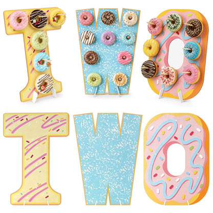 Prospura 3 Pack Donut Wall Display Stand, Two Sweet Theme Donut Board for Dessert Table,Wooden Decorative Doughnut and Bagel Holder for 2nd Anniversary Birthday Party Wedding