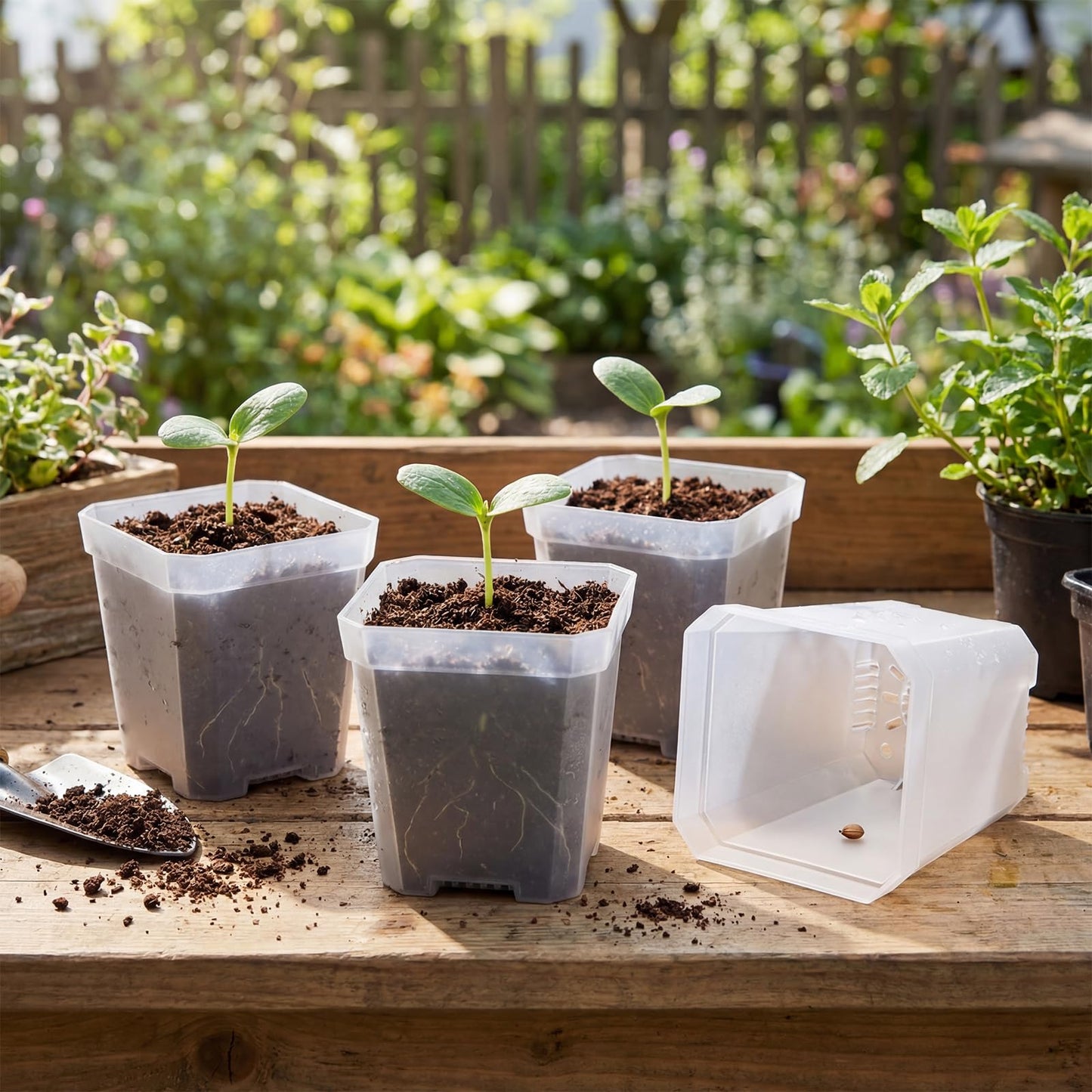 Plgardpo Clear Nursery Pots with Drainage, Square Plastic Plant Pots, 3 Inch Clear Seed Starter Flower Pots, 30 Pcs Small Pots for Seedling