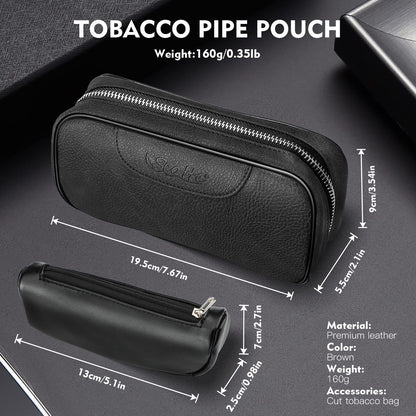 Scotte Tobacco Smoking Pipe,Leather Tobacco Pipe Pouch Pear Wood Pipe Accessories (Scraper/Stand/Filter Element/Filter Ball/Small Bag/Box) (black 2)