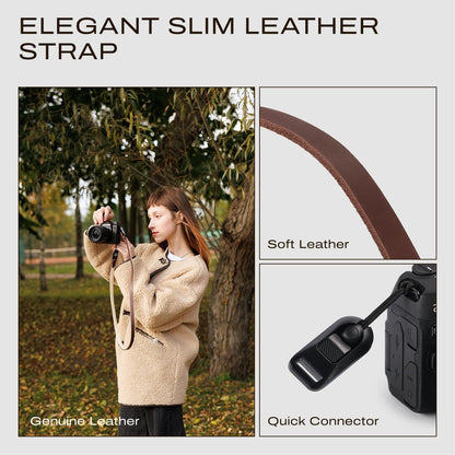 C Coiro Slim Leather Camera Strap with Quick Release, Neck Adjustable Camera Shoulder Strap SLR Compatible with All Camera Brands, Classic/Brown