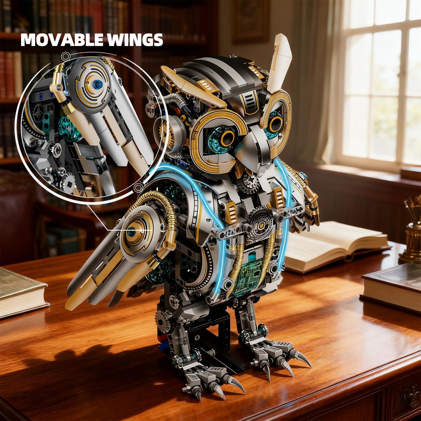 Myth Qholve Mechanical Owl Building Blocks Hand-Crank or Electric Powered Moving Snake Engineering Construction Set for Kids and Adults Detailed Mechanical Model with Gears and Lights