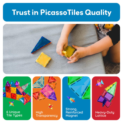 PicassoTiles 80 Pcs Magnetic Building Tiles Magnet Building Block Toys W/Car Diamond Educational Construction Playset Toy for STEM Sensory Gifts Kid Brain Development Stacking Blocks Construction Set