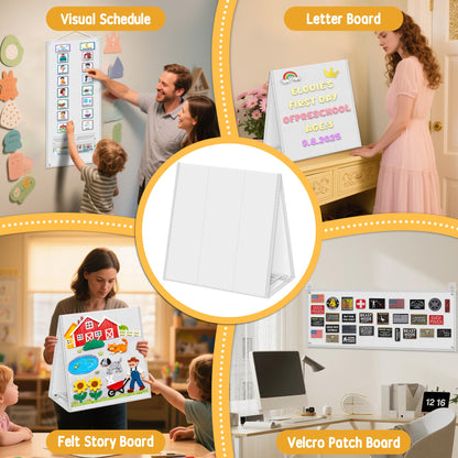 AKAYOK Foldable Felt Board - Double-Sided Flannel Story Board for Preschool Learning, Interactive Storytelling & Play | 13" x 12" Portable Felt Play Board for Home & Classroom Use（White）