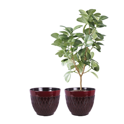 Alpine Corporation Indoor Outdoor Stone Look Diamond Design Planters with Drainage Holes, 12" H, Red, Set of 2