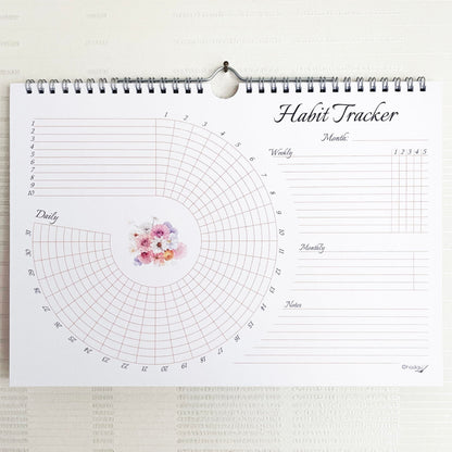 Habit Tracker Calendar (Undated 12 Month) Floral Design, Spiral Bound and Hanger, A4 Size (8,3"x11.7") Quality Heavy Paper, Monthly Habit Tracker Journal and Goal Tracker.