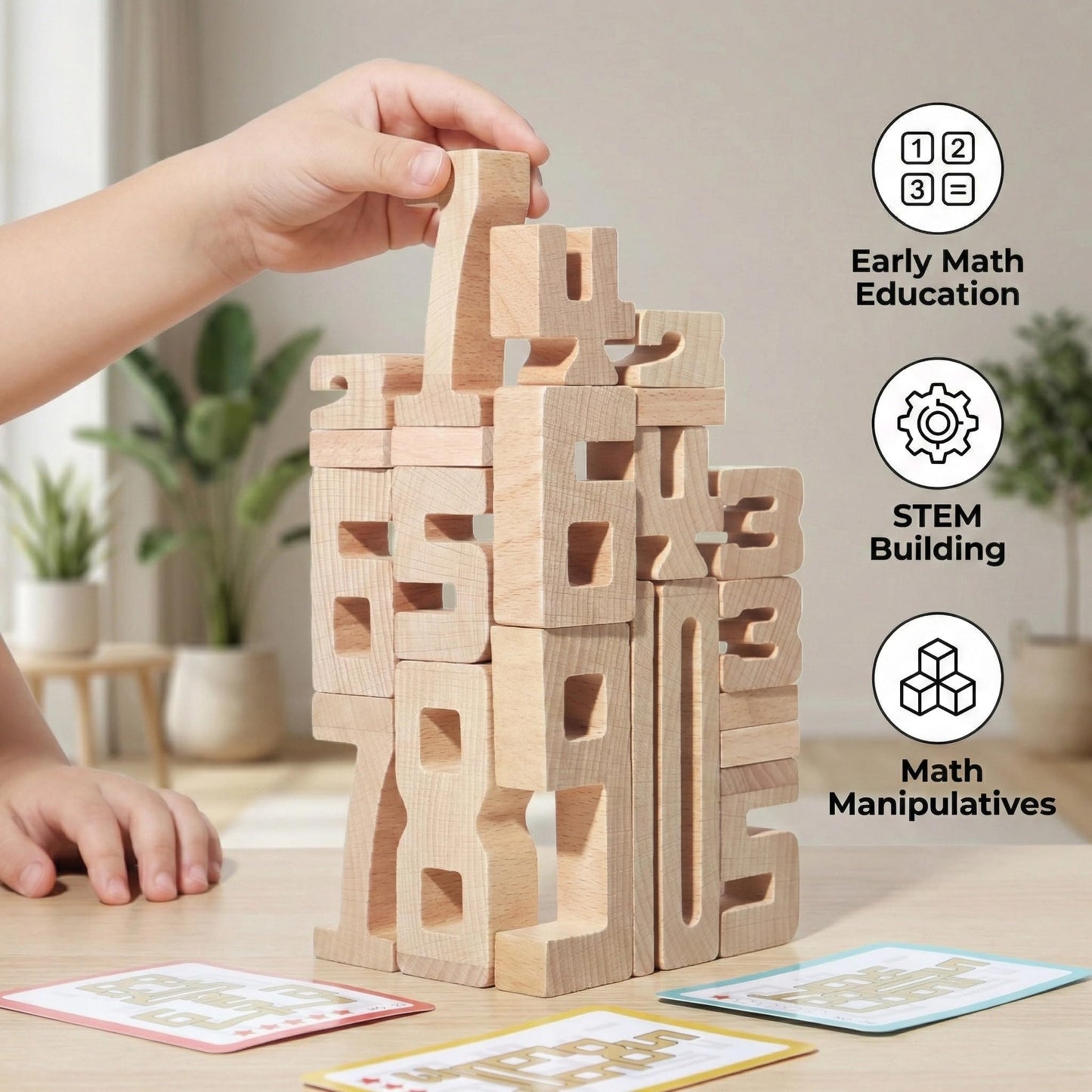 Wooden Number Blocks for Toddlers 3+, 20 PCS Montessori Math Stacking Toys, Natural Wood Counting & Learning Blocks with 30 Challenge Levels, STEM Educational Gift for Preschool Boys Girls