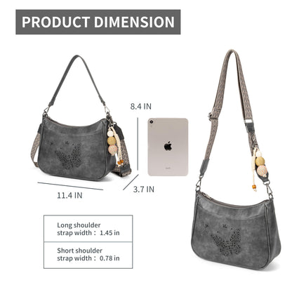 TAOSITUUE Leather Crossbody Purse for Women Shoulder Handbag medium size purses for women with Adjustable Strap Carved Pattern