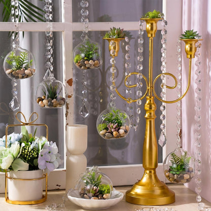 GlikCeil 56 Pcs 3.15'' Hanging Glass Tealight Holder with Clear K9 Crystal Garland Strands and Maple Leaf Pendants Globe Plant Terrariums Glass Orbs for Wedding Party Valentine Decoration