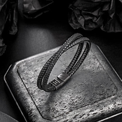 murtoo Mens Bracelet Leather Braided, Brown and Black Leather Bracelet for Men
