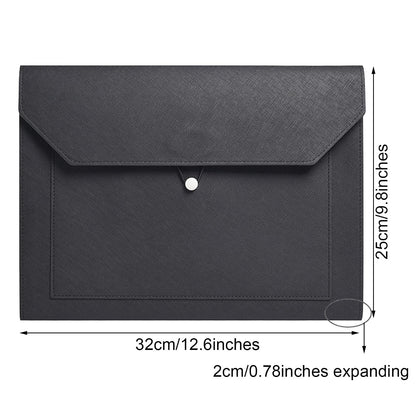 Yufocusqc PU Leather A4 File Folder Document Holder 2 Pockets Portfolio Envelope Folder Case with Elastic String 3/4 Inch Expansion (Black)