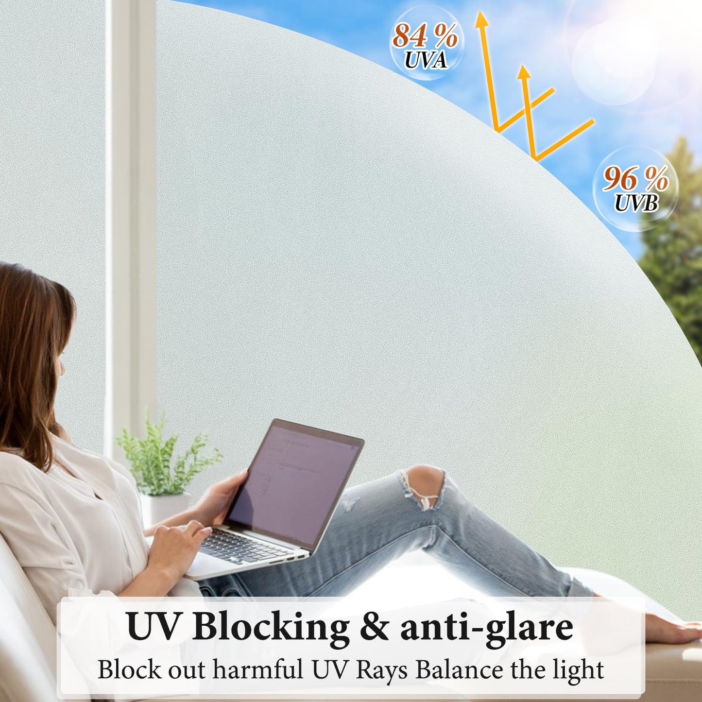 DUOFIRE Frosted Glass Window Privacy Film, Static Cling No Glue Heat Blocking, Renter-Friendly Removable Anti-UV Anti-Glare Decorative Covering for Home Bathroom Bedroom Office 35.4 x 78.7 in