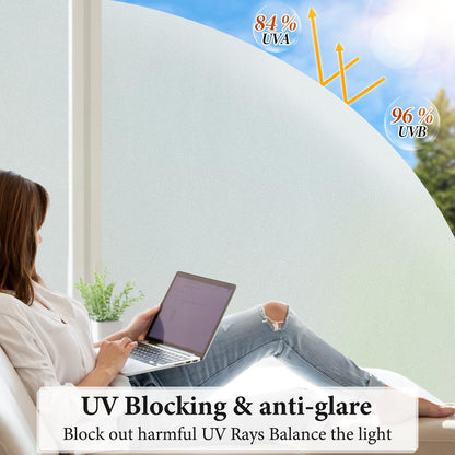 DUOFIRE Frosted Glass Window Privacy Film, Static Cling No Glue Heat Blocking, Renter-Friendly Removable Anti-UV Anti-Glare Decorative Covering for Home Bathroom Bedroom Office 35.4 x 78.7 in