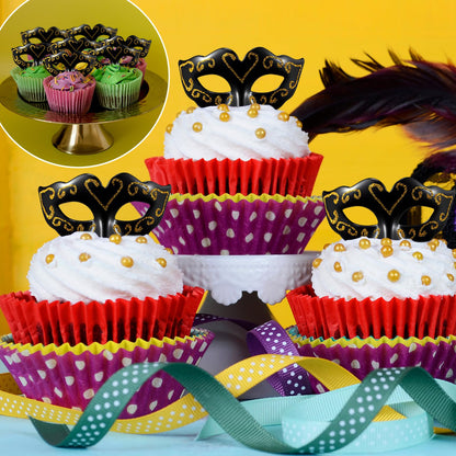 Vinsot 24 Pcs Black 24/48 Pcs Mini Mask Masquerade Small Masquerade Mask Party Decor Decorative Cake Topper Venetian Centerpiece Decor
