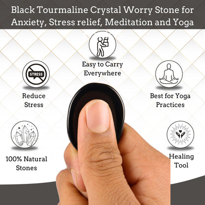 Anaya Agate Black Tourmaline Worry Stones Certified Crystal Thumb Worry Stone for Anguish, Relaxing and Soothing Balance Stones for Meditation, Stress Relief Crystals and Healing Stones for Men, Women