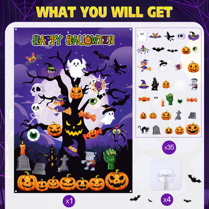 MiniInflat Halloween Felt Board 3.4FT 36 Pcs Happy Halloween Felt Story Board Dead Tree DIY Craft Project Scary Pumpkin Ghost Hanging Ornament Decor Storytelling for Trick or Treat Gift (36, Tree)