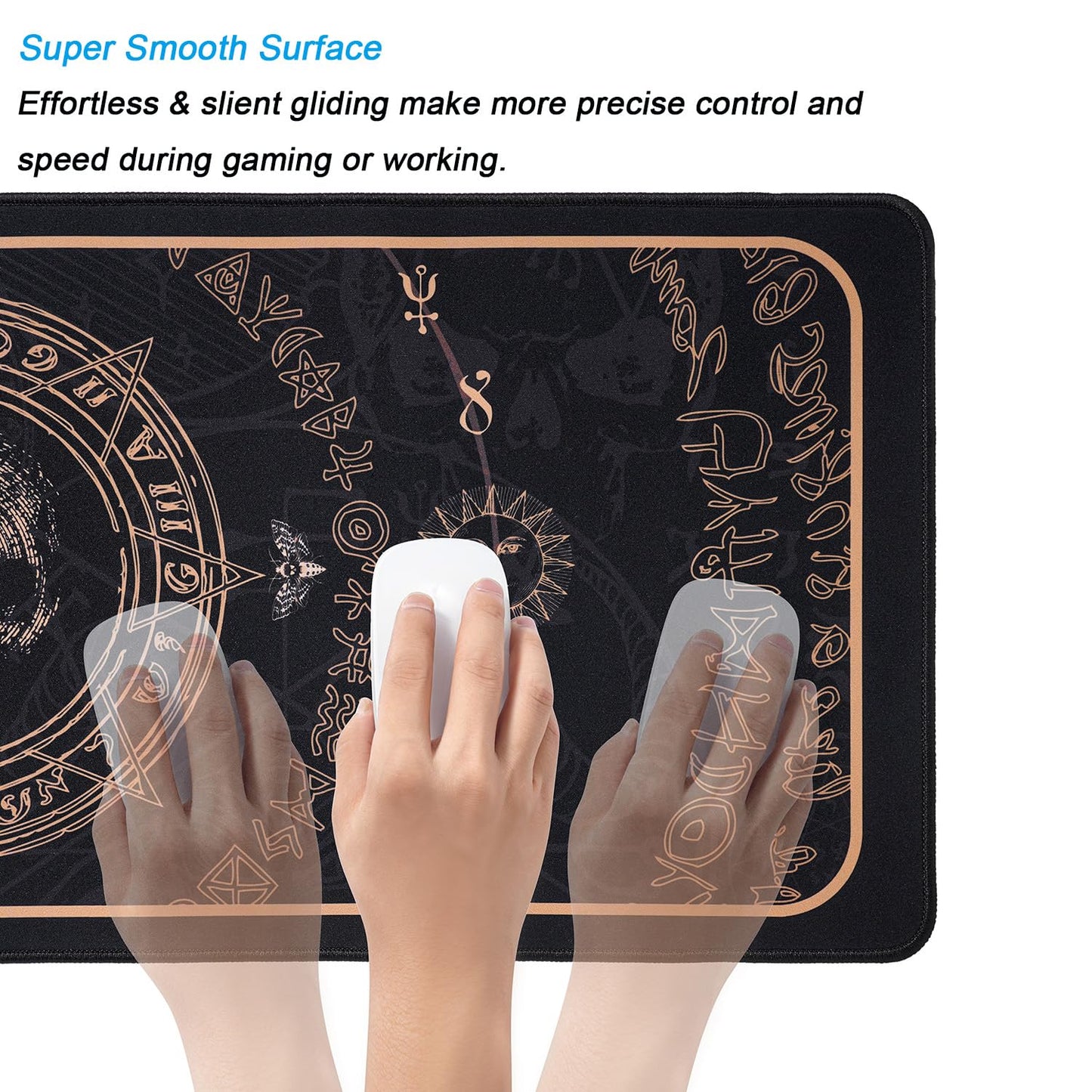 Gold Cool Skull Horror Mouse Pad,Gaming Mouse Pads Goth Desk Accessories, 31.5x11.8x0.12inch Goth Mouse Pad with Non-Slip Rubber Base (Skull)
