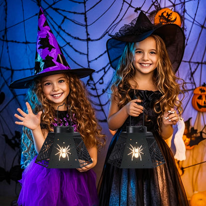 WONDER GARDEN Halloween Lantern Lights, 2 Pack Solar Hanging Spider Wed Lights, Metal Decorative Light for Outdoor Porch Yard Garden Tree Decor
