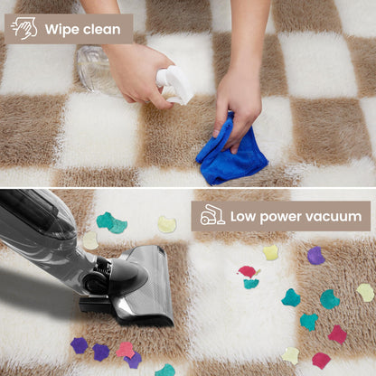 Super Soft Rug for Bedroom, 3x5 Ft Beige and White Area Rug Classic Checkered Shaggy Anti-Skid High Pile Soft Fluffy Rug Fuzzy Carpet for Living Room Bedroom Kids Room Nursery, Dorm Home Decor