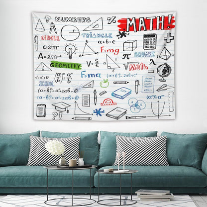 DDCBNS Math Symbols Tapestry,Funny Equations Geometry Function Print Educational Tapestry Wall Hanging Home Décor for Study Classroom Bedroom Living Room Office 80" x 60"