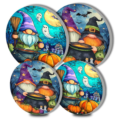 Halloween Gnome Art Electric Stove Burner Covers,4 Pcs Pumkin,Ghosts Stove Burner Covers,Two Dwarf Making Poison Stove Burner Cover,8 Inch and 10 Inch, Spooky Night Metal Cooktop Home Decorative