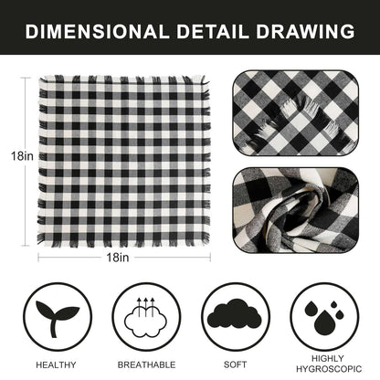 wonlex Buffalo Check Cloth Napkins Set of 6, 18 x 18 Inches Plaid Dinner Napkins, Reusable Washable Napkins for Halloween, Wedding, Parties, Festival, Cocktail (Black-White)