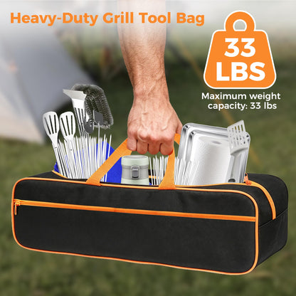 Extra Large Grill Tool Storage Bag, Heavy Duty BBQ Accessories Organizer, Oversized Griddle Storage Case Compatible with Blackstone, Holds Spatulas, Scrapers, Bottles and Grill Cleaning Tools
