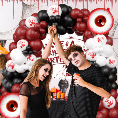 Halloween Balloon Arch Kit Scary Halloween Birthday Party Decorations-Red Black White Bloody Hand Balloons With Have a Killer Birthday Banner Eye Balloons For Hallo-ween Theme Party Supplies