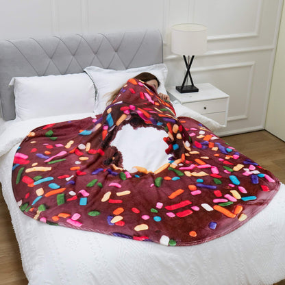 BATTILO HOME Realistic Food Novelty Tortilla Blanket Memorial Day Soft and Cozy Fleece Blanket Round Tortilla Throws Blanket (Donut&Coffee, 71 inches)