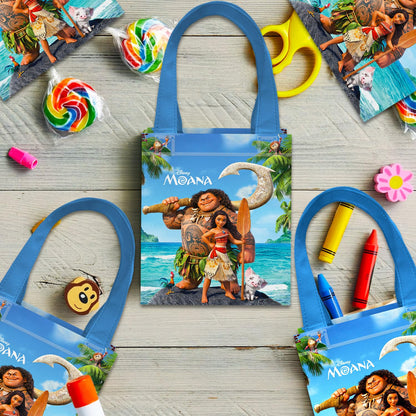 Moana Party Favor Bags Set – 24 Pack 8" Disney Goodie Bags for Kids Bulk Reusable Mini Totes | Disney Moana Birthday Party Supplies
