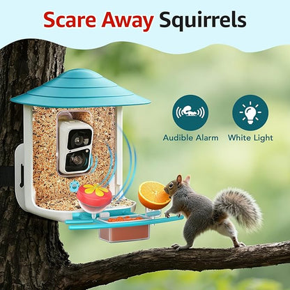 birdsnap® TUC Bird Feeder with Camera 2K HD Live with 32GB Card Auto Detect & Notify AI Identify Camera Birds Feeders Solar Powered Wireless Outdoors Backyard Gift for Mom Dad Birds Lover, 2.4G WiFi