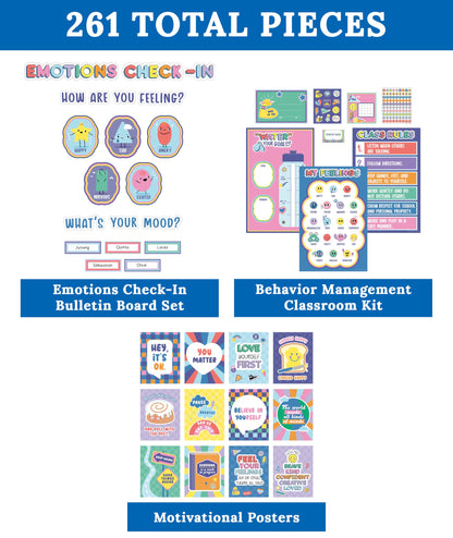 Carson Dellosa We Stick Together 261Pc Classroom Management Set, Colorful Birthday Crowns for Classroom, Motivational Bulletin Board Sets, Feelings Chart, Stickers, Punch Cards & More School Supplies