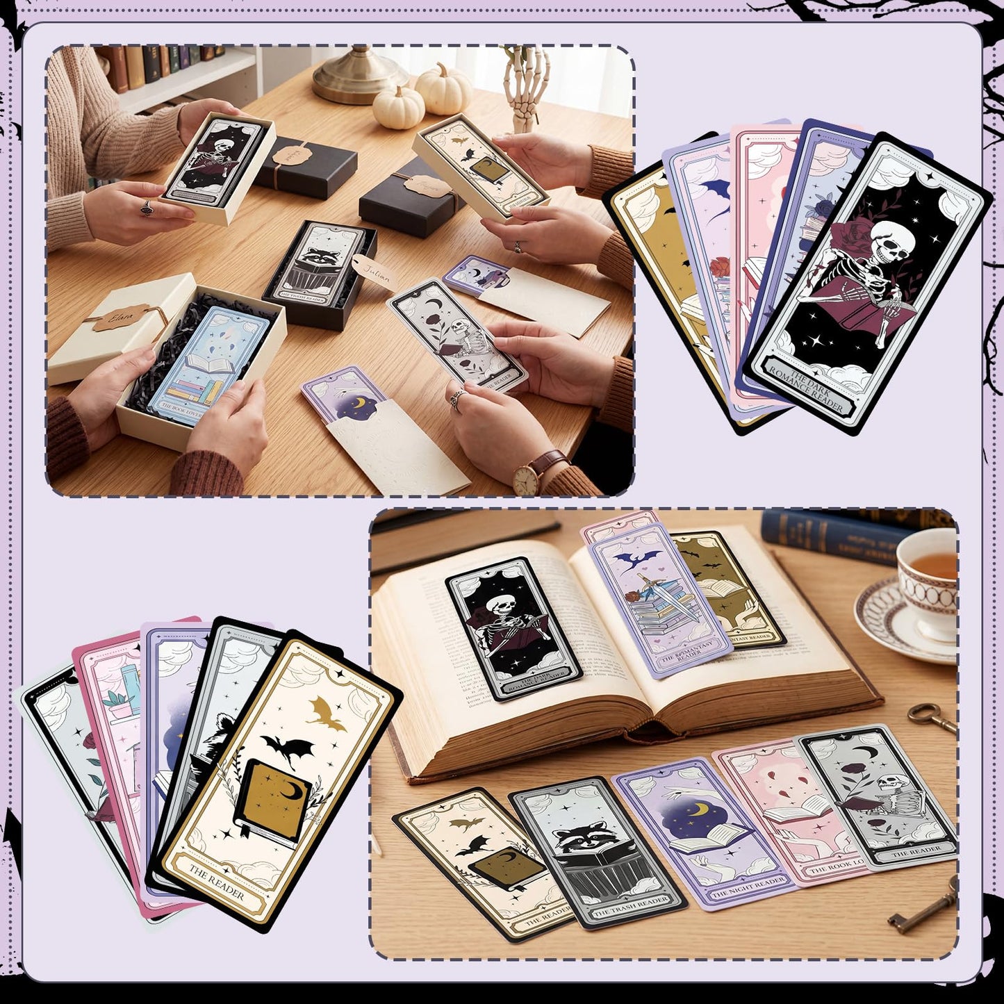 Gersoniel 200 Pcs Dark Romance Bookmarks Summer Halloween Ghothic Cute Tarot Pop Magic Ticket Designed Reading Tracker Reading Accessory Bookish Page Clip Gifts for Book Lover School Library