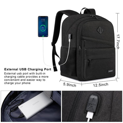 LIBENED School Backpack for Teens Boys, 15.6 Inch Laptop Backpack with USB Charging Port & Water Resistant Design, College High School Book Bag for Students, Black