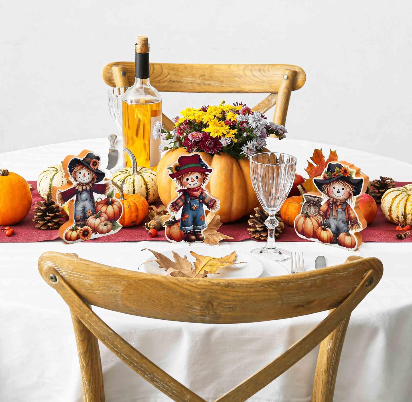 Gift Boutique Thanksgiving Scarecrow Wooden Decor Set of 3 Fall Tiered Tray Autumn Table Centerpiece Wood Standing Signs for Halloween Home Decoration