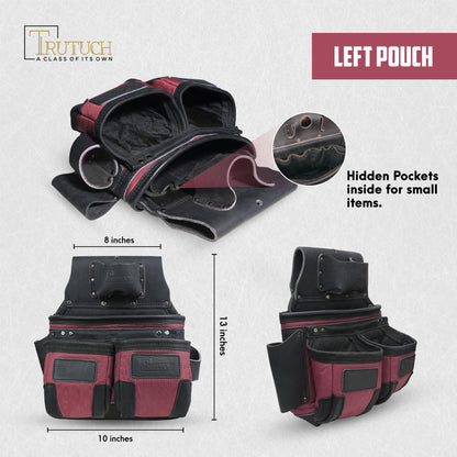 TRUTUCH Nylon and Leather Tool Belt | Framing Tool Bags | Nylon Tool Pouch | Carpenter Tool Belts | Construction | Framers | Electrician Tool Belt (Maroon 1650)