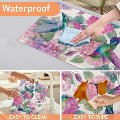 Hummingbird Placemat Set of 6,Flower Floral Heat Resistant Linen Table Mats for Indoor Outdoor Home Kitchen Dining Room Table 12x18Inch
