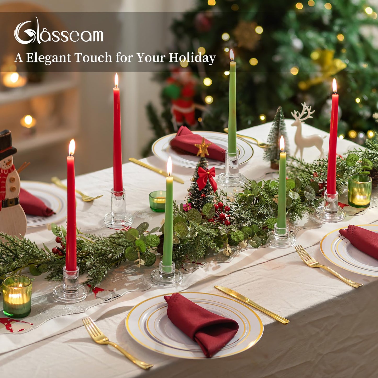 Glasseam Taper Candle Holders Bulk: 12 Pcs Glass Candlestick Holders for Tapered Candles Set Small Clear Candle Sticks Holder Decor for Wedding Table Centerpiece Holiday Christmas Decorations