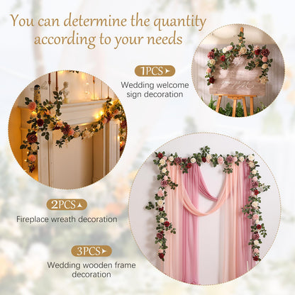 5FT Artificial Rose Flower Burgundy Fake Floral Garland for Wedding Ceremony Backdrop Arch Flowers Table Centerpieces Decorations