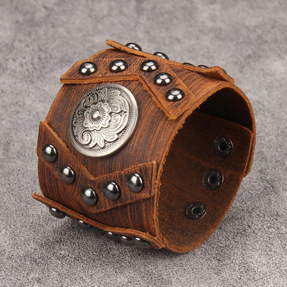 GelConnie Leather Cuff Bracelet Handmade Brown Leather Bracelets Studed Gothic Punk Mens Wrist Bracelet Wide Wristband