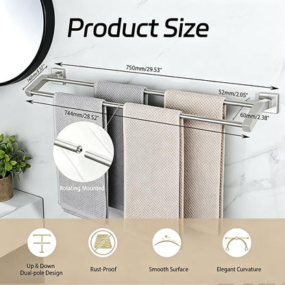 Alise Double Towel Bar, 28 Inch Towel Rack for Bathroom Wall Mounted, SUS304 Stainless Steel Bathroom Towel Holder Joining Process Towel Rail for Bathroom, Brushed Nickel