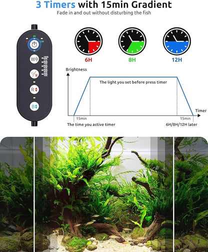 SEAOURA Aquarium LED Light for 24-30in Freshwater Tank, Full Spectrum Aquarium Light for Plant Growth, 6H/8H/12H Timer, WRB 3 Channel Customizable, 10 Brightness & 11 Colors, Adjustable Bracket