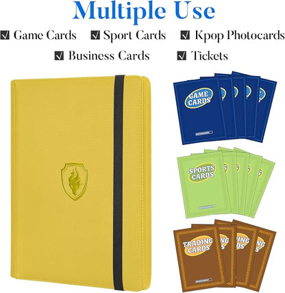 Premium 9 Pocket Card Binder for 360 Cards, Fabmaker PU Cover Trading Card Binder, Sturdy Card Collection Album, Sleek Card Holder Folders for Game Cards & Sports Cards, Yellow