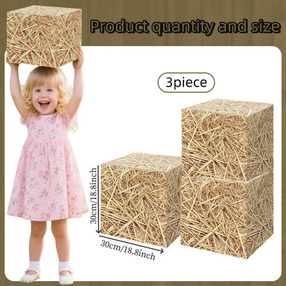 Zeivvnef 7 Pcs Hay Bales Cardboard Boxes Set Western Cowboy Party Decorations - Pirate Party Decorations, Western Wooden Grain Boxes, Fake Hay Photo Booth Props Straw Boxes for Fall Harvest Halloween