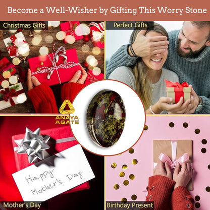Anaya Agate Dragon Bloodstone Worry Stones Certified Crystal Thumb Worry Stone for Anguish, Relaxing and Soothing Balance Stones for Meditation Stress Relief Crystals and Healing Stones for Men, Women