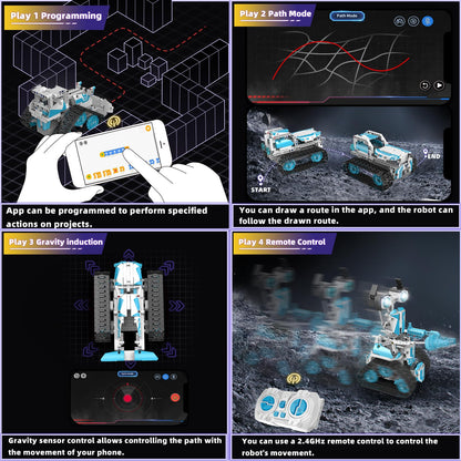 Suplanet STEM Robot for Kids Ages 8-14, 5-in-1 Remote Control and APP Programmable Robot Toys - 720 Pcs DIY Building Science Educational Kit, Building Block Birthday Present for Teen Boys Girls