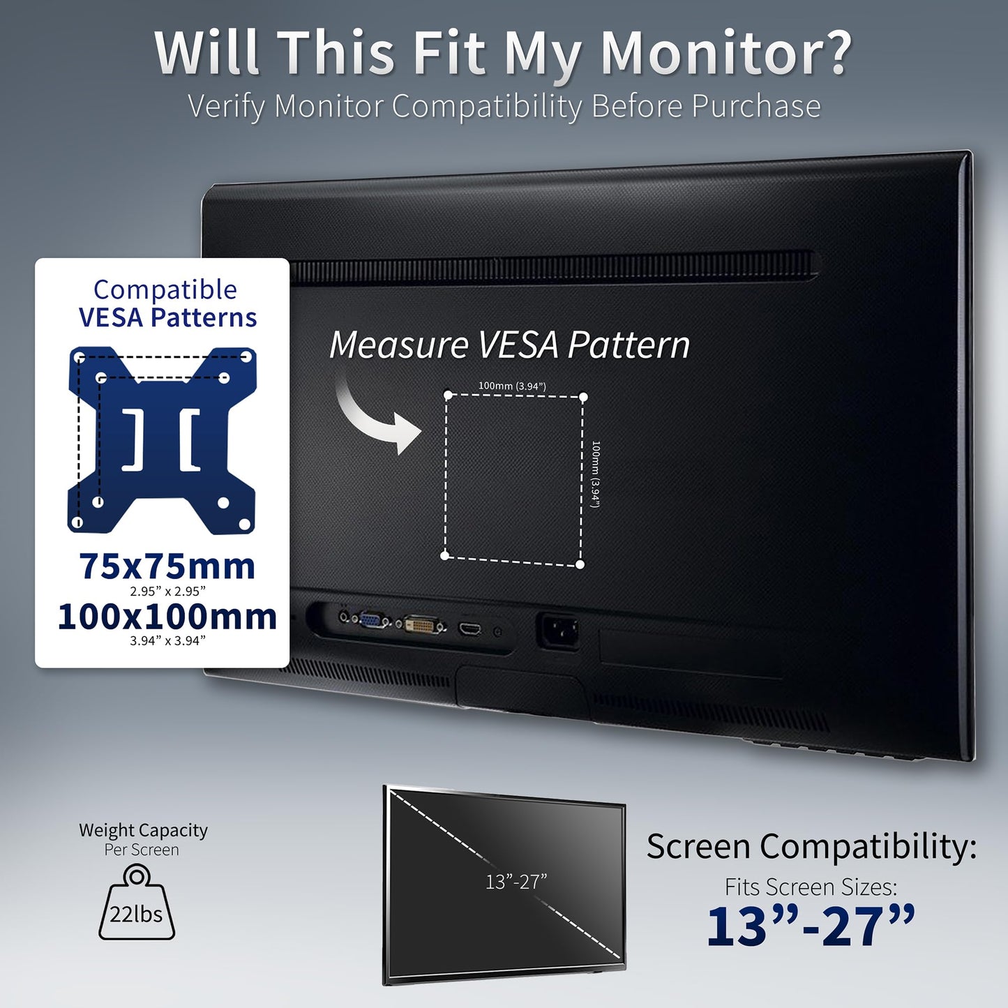 VIVO STAND-V002F Dual LED LCD Monitor Free-Standing Desk Stand for 2 Screens up to 27 Inch Heavy-Duty Fully Adjustable Arms with Max VESA 100x100mm