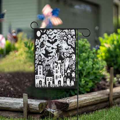 Halloween Witch Black House Flag 28x40 Inch Double Sided Outside Spooky Ghost Boo Bat Seasonal Yard Outdoor Flag Banner for Garden Lawn Patio Holiday Decorations