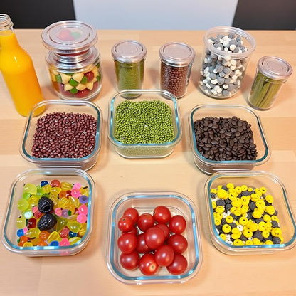 16oz Square Glass Food Storage Containers With Lids, 2 Cup Square Glass Food Containers With Lids, BPA free Small Meal Prep Bowls for leftovers, Dishwasher, Freezer Safe (8Pack)