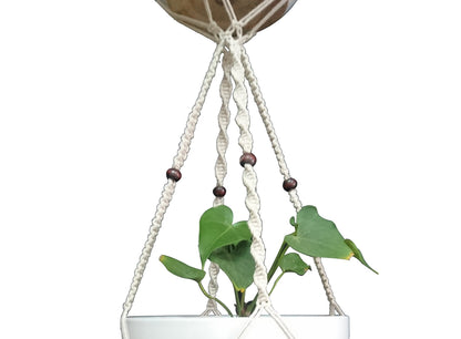 1 PCS Macrame Plant Hanger & Holder, Hanging Planter 4 Legs Double Deck for 8 inch to 10 inch Two Pots Indoor Outdoor Hanging Planter Hemp Rope 67 Inch with Metal Ring (Cotton)